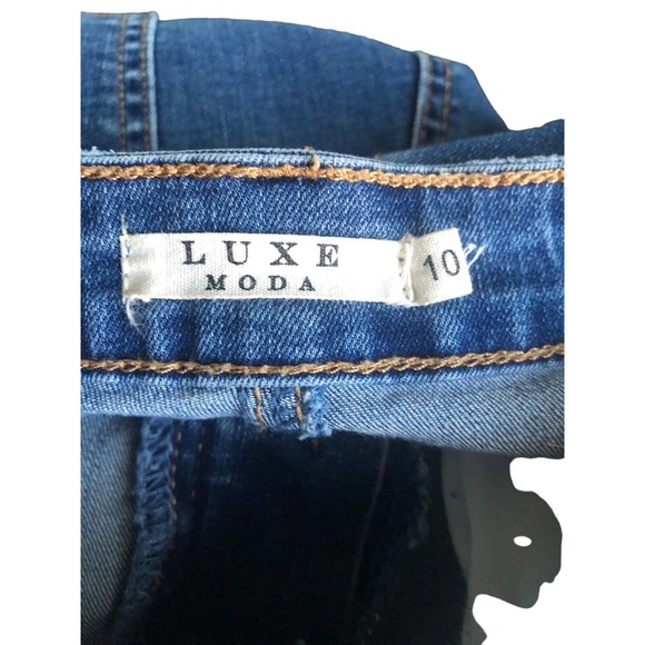 LUXE MODA Chic Embellished Denim Jeans Straight Size‎ 10 Beads Feather Med Wash - Picture 7 of 10